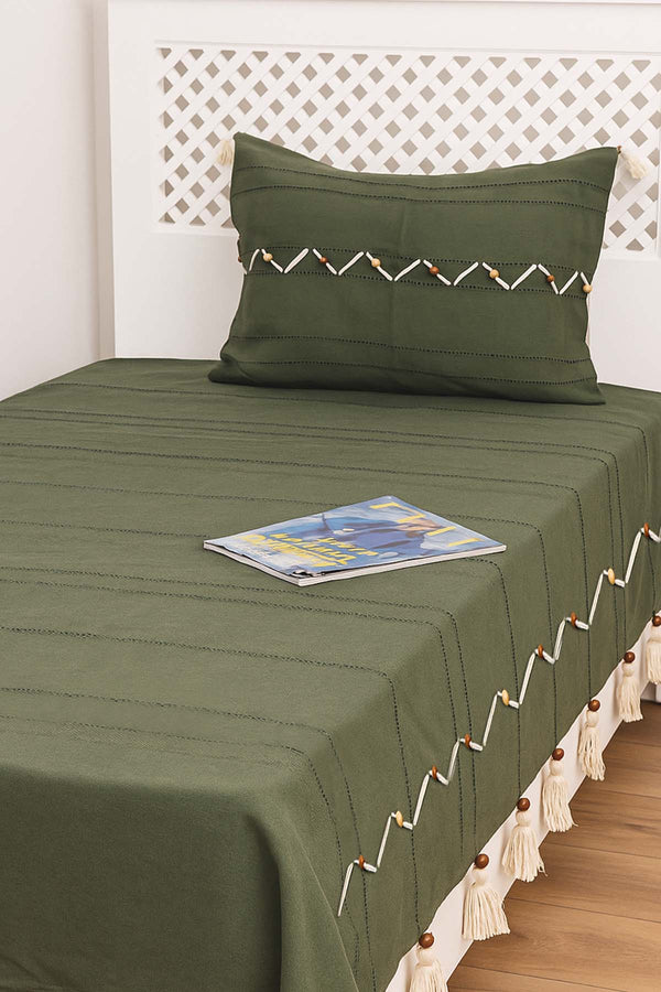 Luna Tile Striped Shepherd Stitch 100% Cotton Single Bed Cover Set