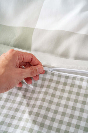 Green Checkered Single Duvet Cover Set – Cotton