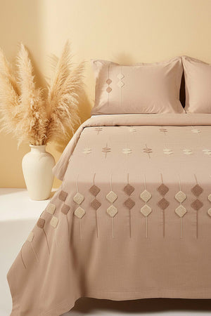 Cappy Zen Diamond Pattern Embroidered Bedspread Set