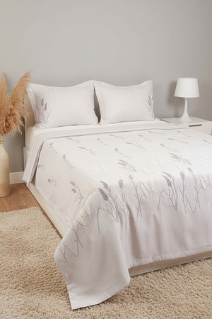 Light Grey Willow Breeze Pattern Double Embroidered Bedspread Set