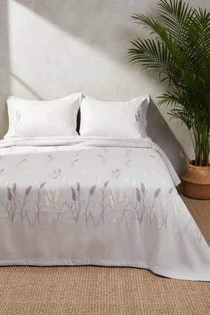 Light Grey Willow Breeze Pattern Double Embroidered Bedspread Set