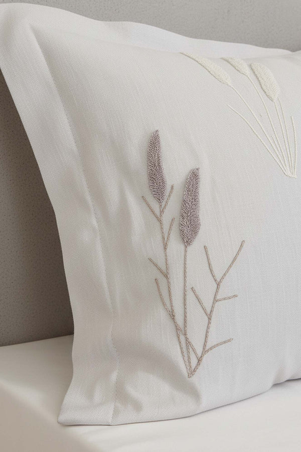 Light Grey Willow Breeze Pattern Double Embroidered Bedspread Set