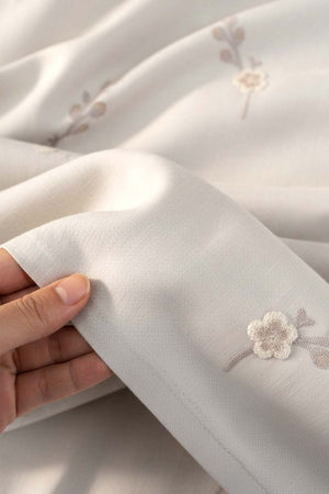 Light Grey Seren Pattern Double Embroidered Bedspread Set