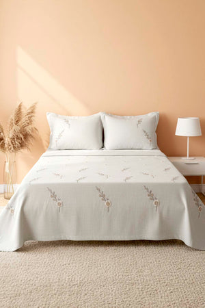 Light Grey Seren Pattern Double Embroidered Bedspread Set