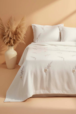 Light Grey Seren Pattern Double Embroidered Bedspread Set
