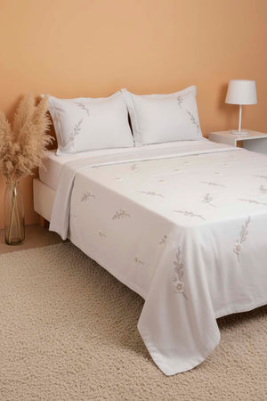 Light Grey Seren Pattern Double Embroidered Bedspread Set