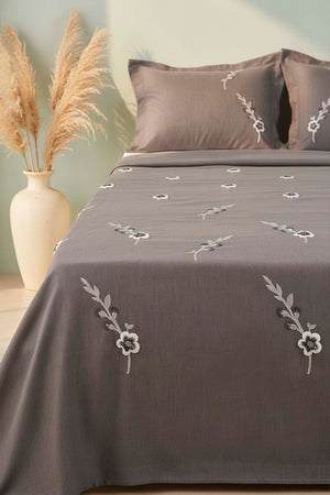 Anthracite Seren Pattern Embroidered Double Bedspread Set