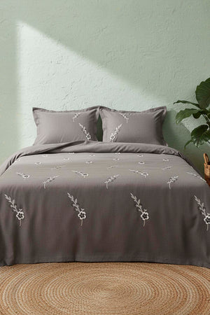 Anthracite Seren Pattern Embroidered Double Bedspread Set