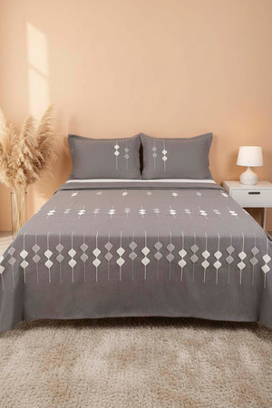 Anthracite Zen Diamond Pattern Embroidered Double Bedspread Set