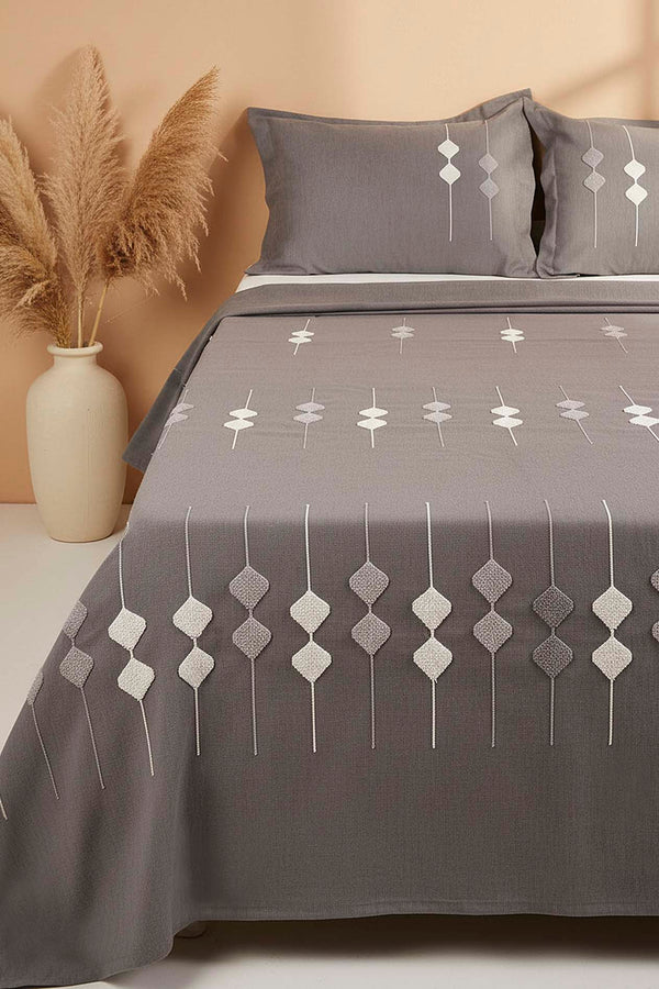 Anthracite Zen Diamond Pattern Embroidered Double Bedspread Set