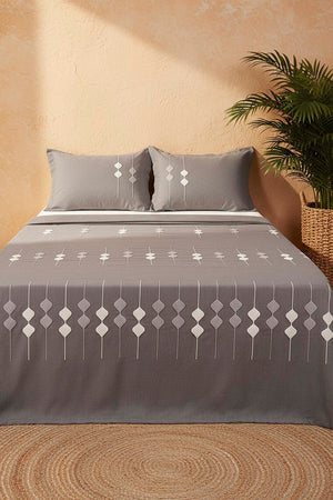 Anthracite Zen Diamond Pattern Embroidered Double Bedspread Set