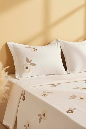 Ecru Lalezar Double Embroidered Bedspread Set