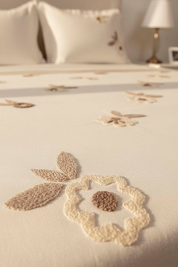 Ecru Lalezar Double Embroidered Bedspread Set