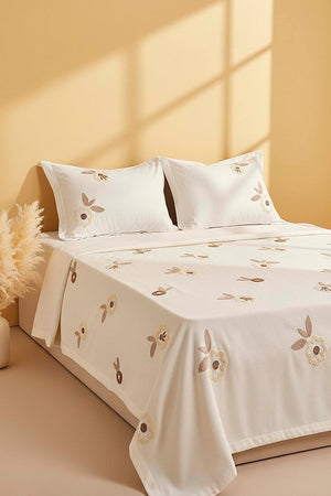 Ecru Lalezar Double Embroidered Bedspread Set