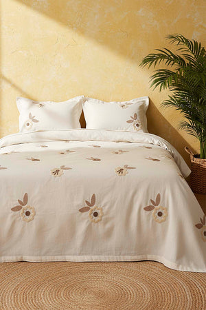 Ecru Lalezar Double Embroidered Bedspread Set