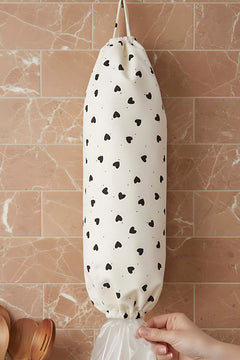 Black Mini Heart Hanging Fabric Plastic Bag Organizer