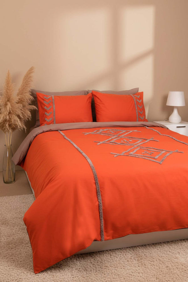 Puff Embroidered Liya Double Cotton Duvet Cover Set – 6-Piece Bridal Set