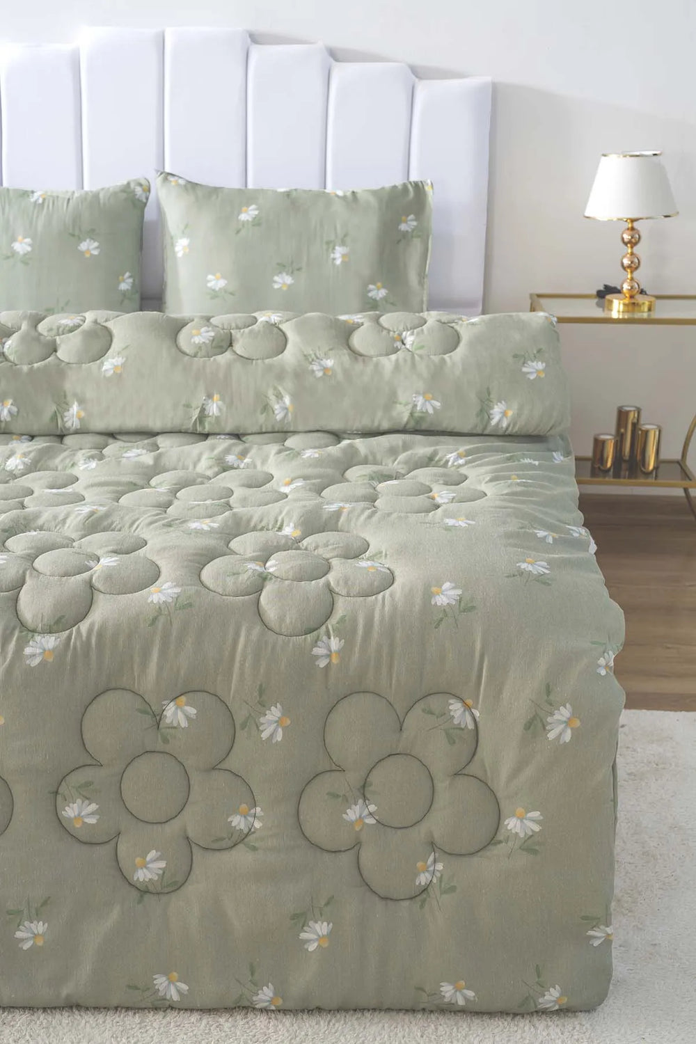 Green Daisy Single Double-Sided Daisy Quilted Quilt  – 160x215 cm