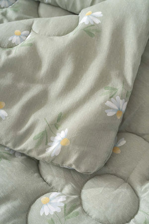 Green Daisy Single Double-Sided Daisy Quilted Quilt  – 160x215 cm