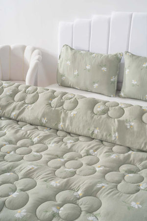 Green Daisy Single Double-Sided Daisy Quilted Quilt  – 160x215 cm