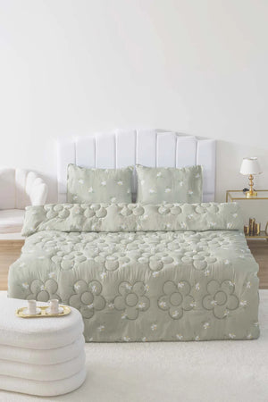 Green Daisy Single Double-Sided Daisy Quilted Quilt  – 160x215 cm
