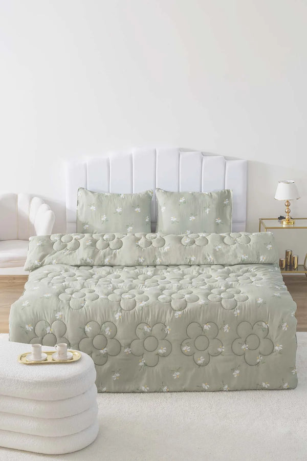 Green Daisy Single Double-Sided Daisy Quilted Quilt  – 160x215 cm