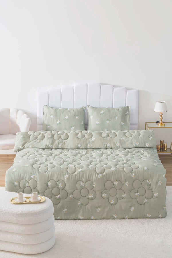 Green Daisy Double-Sided Daisy Quilted Quilt - 200x215 cm