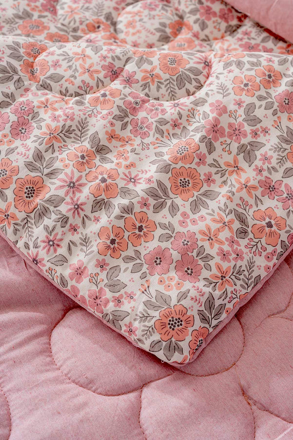 Pink Spring Double-Sided Daisy Quilted Quilt - 200x215 cm