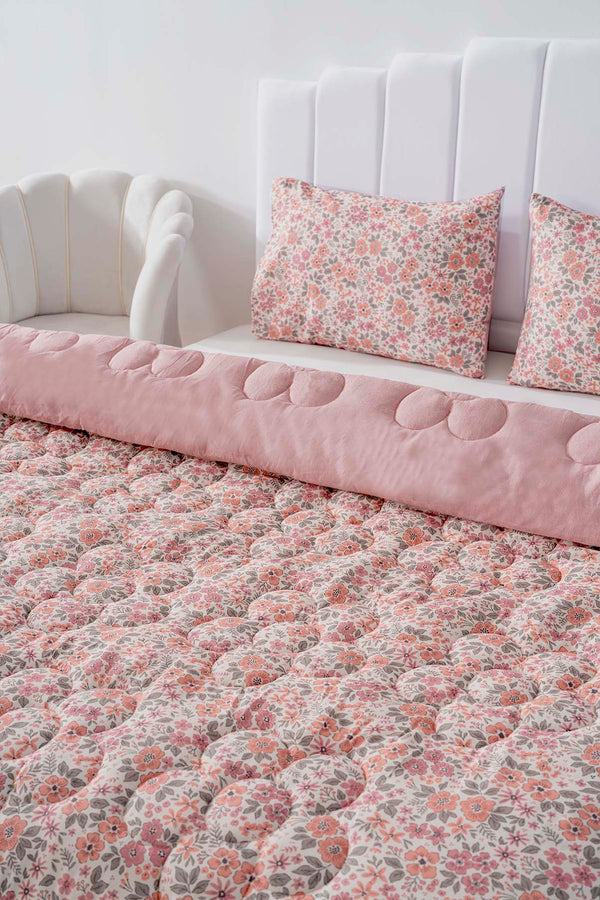 Pink Spring Double-Sided Daisy Quilted Quilt - 200x215 cm