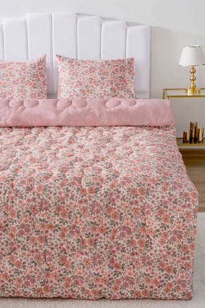 Pink Spring Double-Sided Daisy Quilted Quilt - 200x215 cm