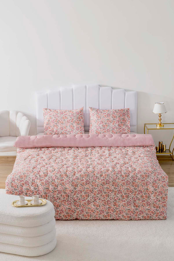 Pink Spring Double-Sided Daisy Quilted Quilt - 200x215 cm