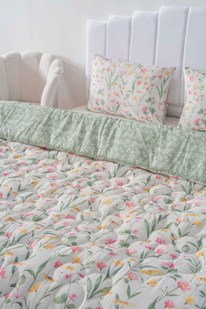 Botanical Double-Sided Daisy Quilted Quilt - 200x215 cm
