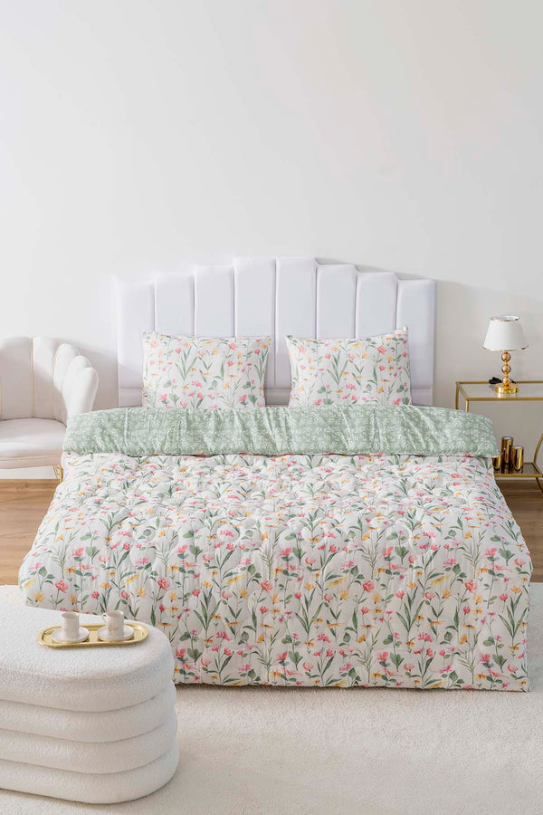 Botanical Double-Sided Daisy Quilted Quilt - 200x215 cm