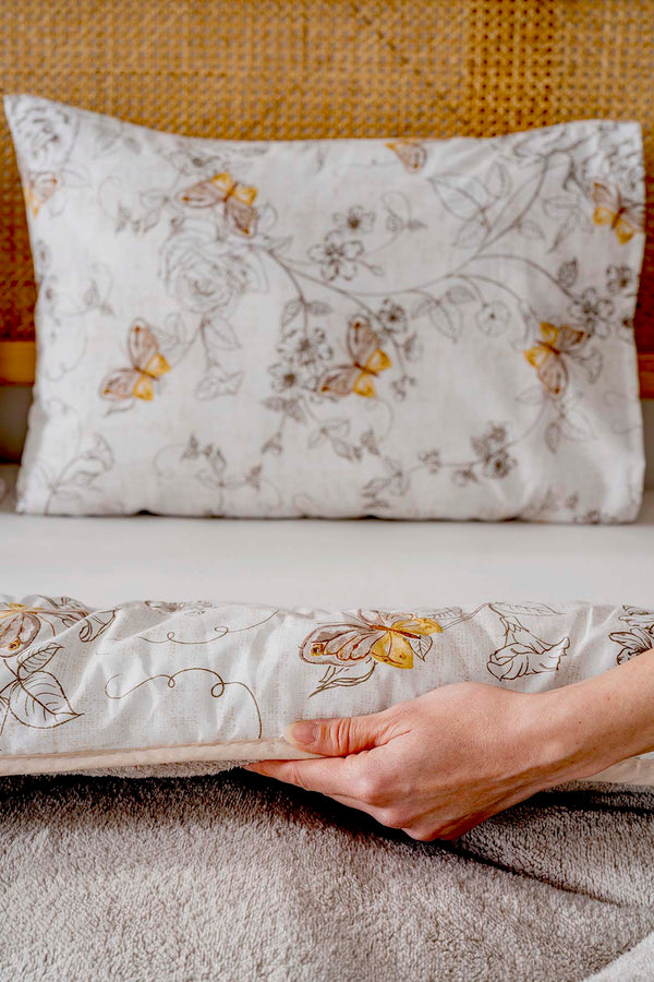 Beige Butterfly Loura Single Size Double-Sided Lux Wellsoft Duvet Set 155x215 cm