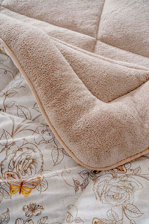 Beige Butterfly Loura Double-Sided Luxury Wellsoft Duvet Set for Double Bed 195x215 cm