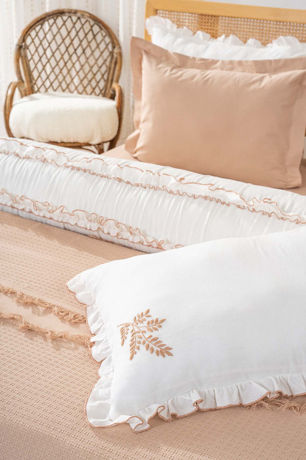 Brianna Beige Double Duvet Cover Bedspread – 7-Piece Bridal Set 100% Cotton