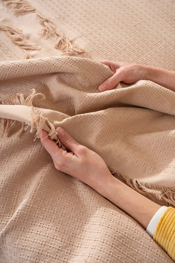 Brianna Beige Double Duvet Cover Bedspread – 7-Piece Bridal Set 100% Cotton