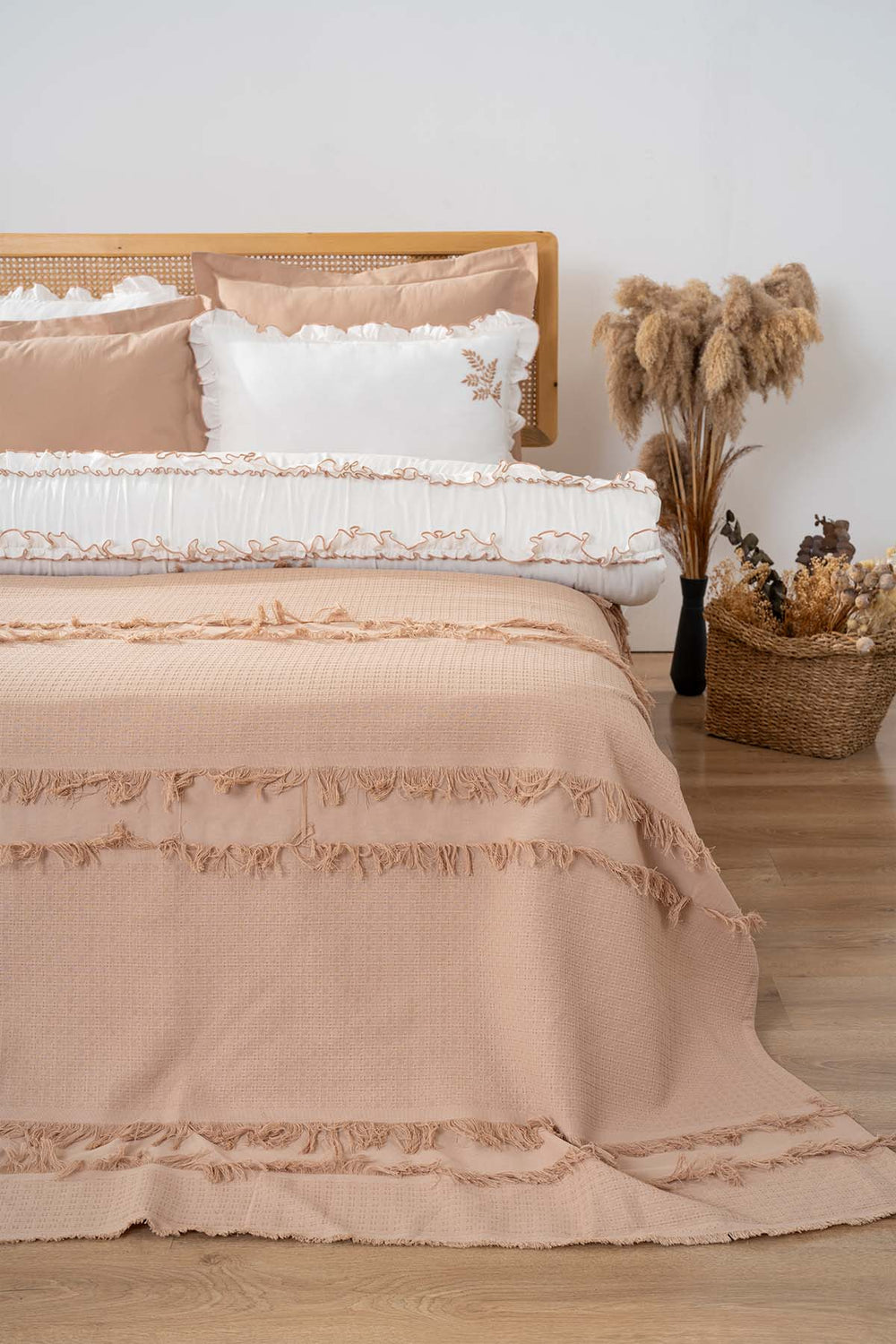 Brianna Beige Double Duvet Cover Bedspread – 7-Piece Bridal Set 100% Cotton