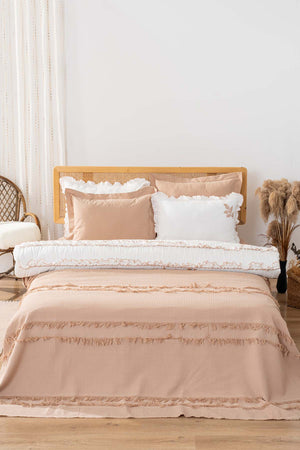 Brianna Beige Double Duvet Cover Bedspread – 7-Piece Bridal Set 100% Cotton