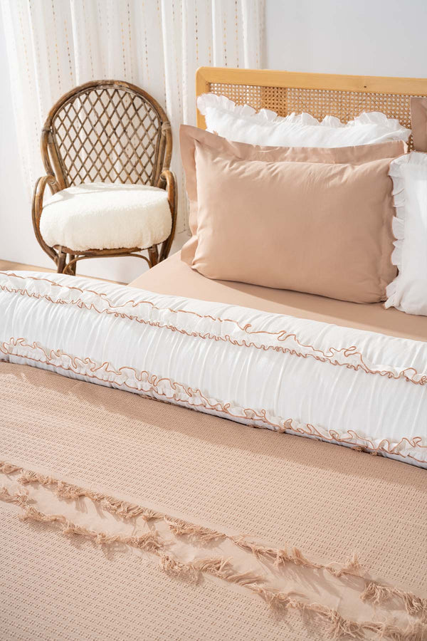 Brianna Beige Double Duvet Cover Bedspread – 7-Piece Bridal Set 100% Cotton