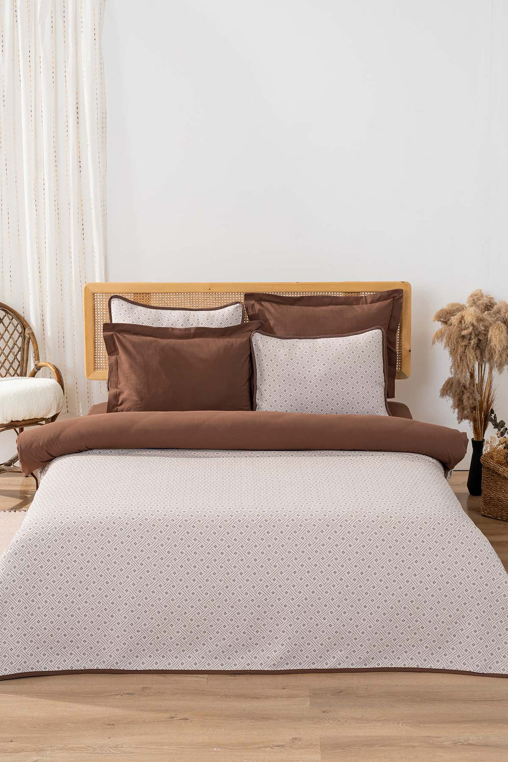 Silvano Brown Double %100 Cotton 7 Piece Bedspread & Bedding Set