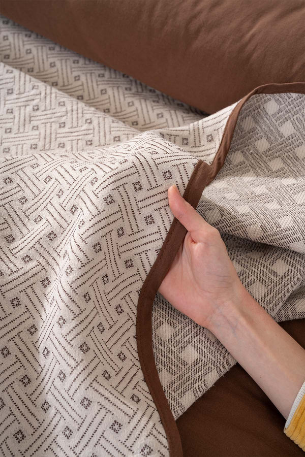 Silvano Brown Double %100 Cotton 7 Piece Bedspread & Bedding Set