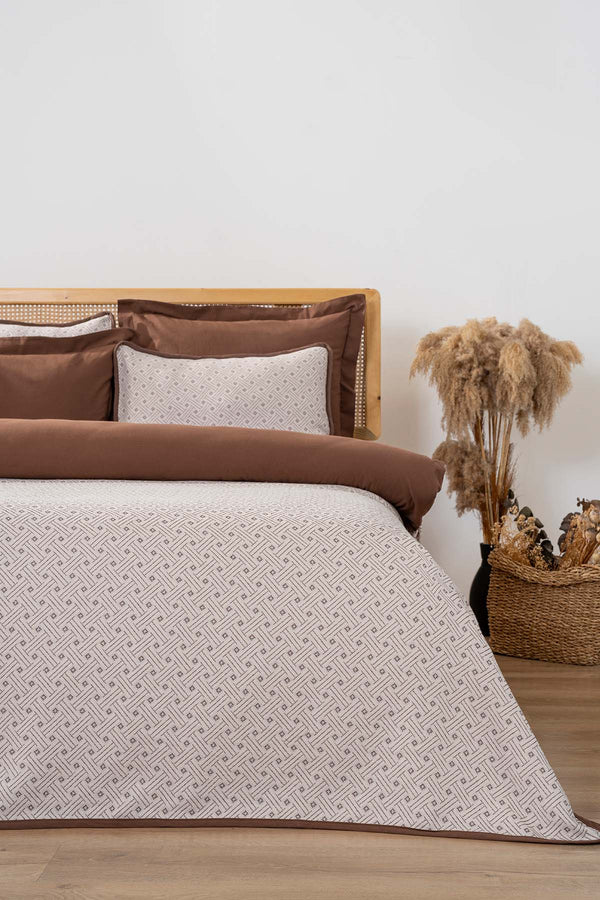 Silvano Brown Double %100 Cotton 7 Piece Bedspread & Bedding Set
