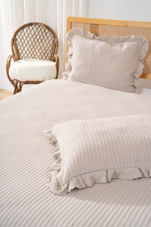 Marta Beige Double Jacquard Bedspread Set 3-Piece Sleep Set
