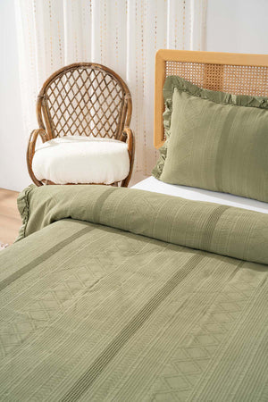 Tziana Khaki Green Double Jacquard Bedspread Set – 3 Piece Bedding Set