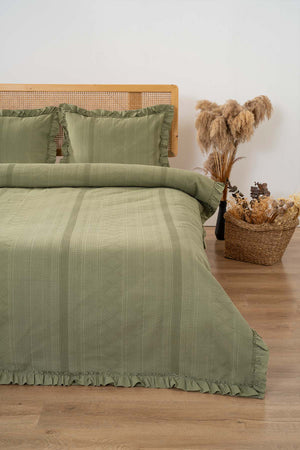 Tziana Khaki Green Double Jacquard Bedspread Set – 3 Piece Bedding Set