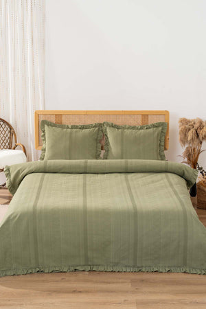 Tziana Khaki Green Double Jacquard Bedspread Set – 3 Piece Bedding Set