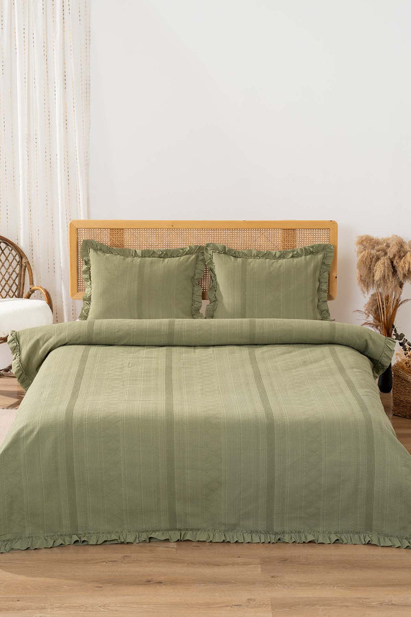Tziana Khaki Green Double Jacquard Bedspread Set – 3 Piece Bedding Set