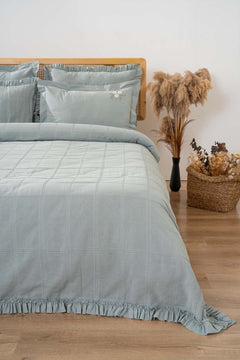 Fiorella Mint Multi-Use 6-Piece Bedspread Set – 100% Cotton Quilt, Sheet & Shams, King Size