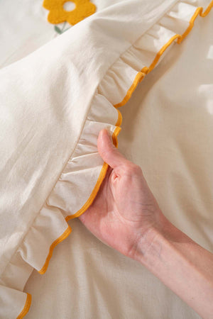 Florita Yellow Double Size Embroidered 6-Piece Duvet Cover Set – 100% Cotton